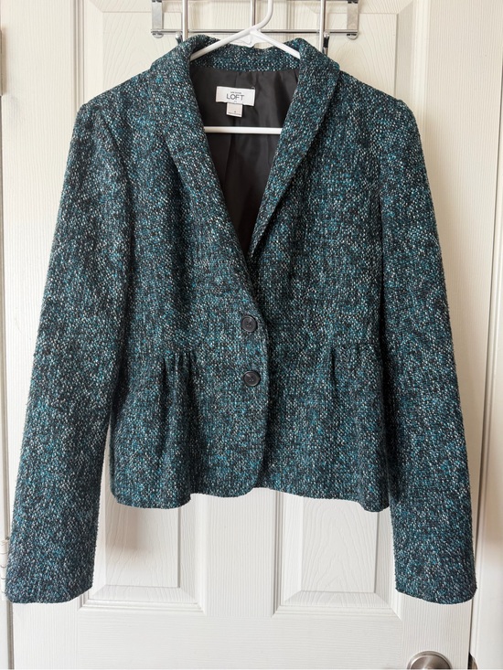 LOFT Jackets & Blazers - LOFT Teal-Black Tweed Peplum Blazer
